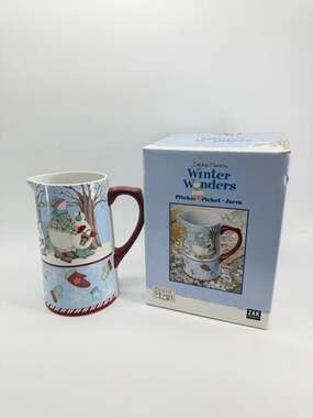 Debbie Mumm Winter Wonders Snowman Ceramic Pitcher Zak Designs w/ Box 3.20 lb